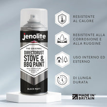 Carica l'immagine nel visualizzatore di Gallery, JENOLITE Directorust Vernice spray per barbecue e stufa - Nero opaco - Resistente alle alte temperature Fino a 650°C - 4