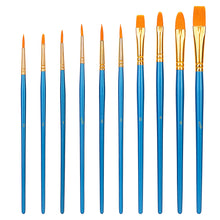 Carica l'immagine nel visualizzatore di Gallery, Amazon Basics Set di pennelli per dipingere, 10 diverse misure, per artisti, adulti e bambini, Confezione singola, Blu