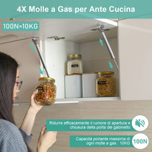 Carica l'immagine nel visualizzatore di Gallery, QEIHITYO 4 Pezzi Pistoni per Ante Cucina 100N Ammortizzatori Molle a Gas per Cerniera di Mobili Argento