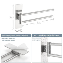 Carica l'immagine nel visualizzatore di Gallery, Porta Asciugamani Bagno Adesivo Girevole a 180°, Portasciugamani da Parete in Acciaio Inox 304 Porta Asciugamani Senza F