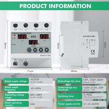 Carica l'immagine nel visualizzatore di Gallery, Commutatore di rete automatico ATS 63A Interruttore trasferimento Monofase AC220V Display LED con Protezione regolabile 