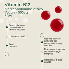Carica l'immagine nel visualizzatore di Gallery, Vitamina B12 Gocce 500 mcg - 50 ml, Vegana, Sublinguale