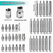 Carica l'immagine nel visualizzatore di Gallery, 40 Pezzi Cacciavite Torx Bussola Kit, Include Punta Capo di Prugna, Esagonali e Spline, Bussole per Avvitatore con Unità