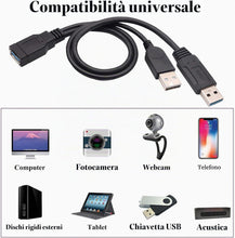 Carica l'immagine nel visualizzatore di Gallery, USB 3.0 A Femmina a Doppio USB 3.0 A Maschio+USB 2.0 A Maschio Extra Power Ricarica e Trasferimento Dati Doppio USB Y Sp