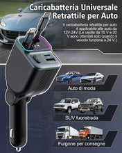 Carica l'immagine nel visualizzatore di Gallery, Retrattile Caricabatterie Auto 4 in 1,65W Caricatore Auto PD 3.0 Accendisigari USB Ricarica Veloce, Adattatore Caricabat