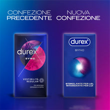 Carica l'immagine nel visualizzatore di Gallery, Durex Sync, Preservativi Ritardanti per Lui e con Rilievi e Nervature per Lei, 10 Profilattici con Lubrificante a Lunga 
