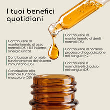 Carica l'immagine nel visualizzatore di Gallery, Vitamina D3 K2 Gocce 2000 UI D3 + 50 µg K2 - 50 ml, Alto Dosaggio