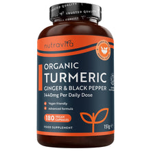 Carica l'immagine nel visualizzatore di Gallery, Nutravita Curcuma Bio, Piperina e Zenzero 1440 mg - 180 Curcumina Capsule
