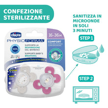 Carica l'immagine nel visualizzatore di Gallery, Chicco Physio Comfort Night Bimba Succhietto di Silicone, 16-36 Mesi, 2 Pezzi, Colori Assortiti