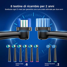 Carica l'immagine nel visualizzatore di Gallery, Spazzolino Elettrico Rotante con Testina Tonda per Adulti e Bambini, 50.000 Movimenti/Min, 3 Intensità e 5 Modalità, 8 T