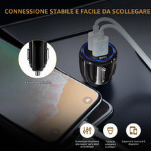 Carica l'immagine nel visualizzatore di Gallery, HORJOR Caricabatteria da Auto, Caricatore Accendisigari 2 Porte USB 3.0 Ricarica Veloce Compatibile con iPhone, Samsung 