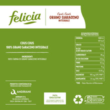 Carica l'immagine nel visualizzatore di Gallery, Felicia, Cous Cous di Grano Saraceno Integrale, Pasta Integrale Totalmente Naturale, Ricca Fonte di Fibre e di Sali Mine