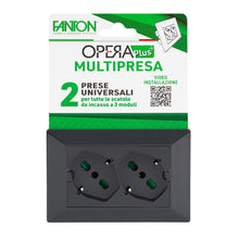 Carica l'immagine nel visualizzatore di Gallery, FANTON 42101 Multipresa universale da incasso OPERA/PLA doppia presa bipasso italo/tedesca 2P+T 16A precablata per scato