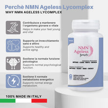 Carica l'immagine nel visualizzatore di Gallery, NMN Ageless Lycomplex | Integratore Anti Invecchiamento e Antiossidante | Formula con β-Nicotinamide Mononucleotide, Res