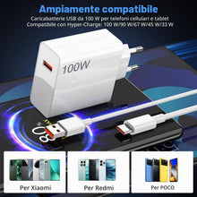 Carica l'immagine nel visualizzatore di Gallery, 100W Caricatore con Cavo USB C 2M per Xiaomi 17 Pro Max 17T 14T 15