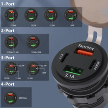 Carica l'immagine nel visualizzatore di Gallery, Presa USB 12V Caricabatterie da Auto, 4 Porte 68W Total USB C PD &amp; QC 3.0