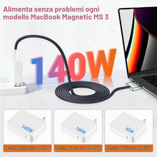 Carica l'immagine nel visualizzatore di Gallery, Cavo di ricarica magnetico 3 USB-C 140 W 2 m per MacBook Pro 14/16" e MacBook Air M2, cavo di ricarica magnetico compati