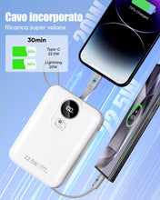Carica l'immagine nel visualizzatore di Gallery, 20000 mAh Power Bank con Cavi Integrati: Batteria Esterna a ricarica rapida da 22.5W per telefono cellulare, Pacco Batte