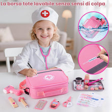 Carica l'immagine nel visualizzatore di Gallery, Sundaymot Valigetta Dottore Bambini, 35 Pezzi Kit Medico per Bambine con Vero Stetoscopio, Termometro, Camice da Medico 