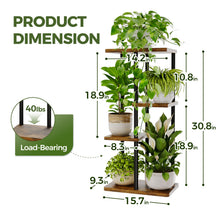 Carica l'immagine nel visualizzatore di Gallery, Bamworld Porta Piante da Interno ed Esterno per Balcone – Fioriera Verticale in Metallo e Legno con 4 Ripiani – Disponib