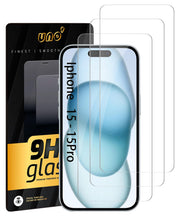 Carica l'immagine nel visualizzatore di Gallery, UNO' - 3 pellicole proteggi schermo in vetro temperato compatibili con iPhone 15 e iPhone 15 Pro (6,1"), vetro temperato