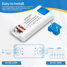 Carica l'immagine nel visualizzatore di Gallery, Trasformatore LED 60W, LED Driver 12V 5A, LEDs Trasformatori 220V a 12V Alimentatore Convertitore LEDs, Trasformatore Co