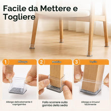 Carica l'immagine nel visualizzatore di Gallery, 32 Pezzi Feltrini per Sedie Quadrati, Gommini Per Sedie in Silicone Trasparente con Feltro, Tappi Protettivi, Protezione