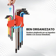 Carica l'immagine nel visualizzatore di Gallery, 9 Pezzi Braccio Extra Lungo Set di Chiavi a Brugola, Professionali Multicolour Chiave a Brugola Torx Testa Stella T10 - 
