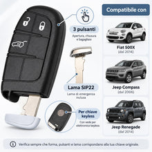 Carica l'immagine nel visualizzatore di Gallery, Guscio Chiave 3 Pulsanti per Fiat 500X Jeep Renegade Compass, Lama SIP22