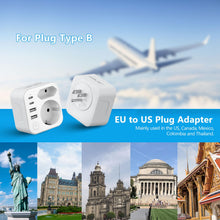 Carica l'immagine nel visualizzatore di Gallery, JSVER Adattatore da Viaggio USA, Adattatore Tipo B 2 Scomparti USA Germania Adattatore Spina da Viaggio con 4 Porte USB 