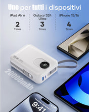Carica l'immagine nel visualizzatore di Gallery, 20000 mAh Power Bank con Cavi Integrati: Batteria Esterna a ricarica rapida da 22.5W per telefono cellulare, Pacco Batte