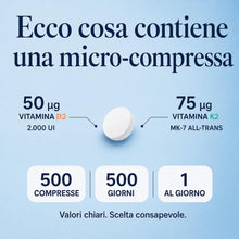 Carica l'immagine nel visualizzatore di Gallery, Vitamina D3+K2 (Dura 1 anno e 4 mesi) 500 Microcompresse – ELETTO PRODOTTO DELL’ANNO 2026 - Senza Biossido di Silice, Vi