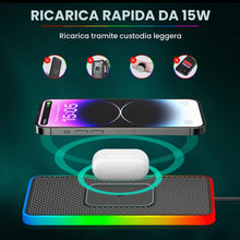 Carica l'immagine nel visualizzatore di Gallery, Tappetino di Ricarica Wireless Auto RGB, 15W Caricabatterie Wireless