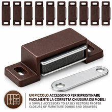 Carica l'immagine nel visualizzatore di Gallery, IPEA 10x Chiusure Magnetiche per Mobili, Porte, Armadi, Cassetti – 10 PEZZI – Marrone – Chiusura Magnetica con Calamita 