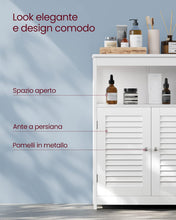 Carica l'immagine nel visualizzatore di Gallery, VASAGLE Mobile da Bagno, Mobiletto da Bagno e Cucina, Armadietto con Anta Doppia a Persiana, 30 x 60 x 80 cm, Bianco BBC40WT