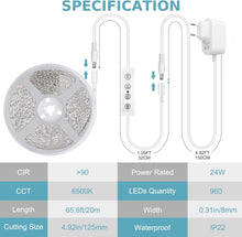 Carica l'immagine nel visualizzatore di Gallery, Striscia LED da 20 m, bianco freddo, 6500 K, dimmerabile, 24 V, autoadesiva, flessibile, fai da te, 960 LED, super lumin