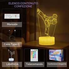 Carica l'immagine nel visualizzatore di Gallery, Luce notturna per karate, regali per karate, lampada a illusione 3D di Taekwondo con 16 colori cangianti, telecomando e 