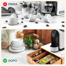 Carica l'immagine nel visualizzatore di Gallery, Avilia Porta Cialde Caffè in Bambù con Cassetto, Vetro Marmorizzato Bianco