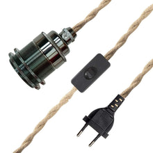 Carica l'immagine nel visualizzatore di Gallery, E27, cavo per lampada vintage, lampada a sospensione, con interruttore e spina, corda di canapa, kit per lampada a sospe