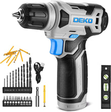 Carica l'immagine nel visualizzatore di Gallery, Trapano Avvitatore Batteria 42 accessori - DEKO PRO Trapano Avvitatore Blu con 10 mm Mandrino,Luce LED,Cavo di Ricarica 