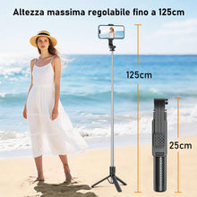 Carica l'immagine nel visualizzatore di Gallery, Bastone Selfie Treppiede,125 cm Treppiede Smartphone Selfie Stick