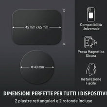 Carica l'immagine nel visualizzatore di Gallery, 4 Pezzi Calamita per Cellulare Auto, Piastre Metalliche Adesive (2 Rettangolari e 2 Rotonde), Calamita Adesiva Sottile p