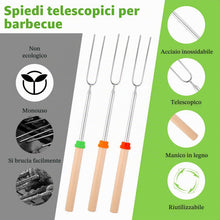 Carica l'immagine nel visualizzatore di Gallery, 8pcs Spiedini per Barbecue, Spiedini in Acciaio Inossidabile per Griglie, Spiedini Barbecue Telescopici con Manico in Le