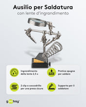 Carica l'immagine nel visualizzatore di Gallery, goobay Terza mano con lente d'ingrandimento e supporto per saldatore - Aiuto per saldatura per lavori di precisione con 
