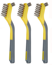 Carica l'immagine nel visualizzatore di Gallery, Amazon Basics spazzole mini in acciaio con impugnatura morbida, confezione da 3, Grigio/Giallo