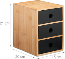 Carica l'immagine nel visualizzatore di Gallery, Relaxdays Organizer da Scrivania, 3 Cassetti, Bambù e MDF, HLP: 21x15x20 cm, Portapenne Tavolo Ufficio, Naturale Nero