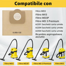 Carica l'immagine nel visualizzatore di Gallery, 14 Pezzi Sacchetti Polvere per Kärcher WD3 6.959-130.0, Compatibile con Kärcher WD3 1629, MV3 A2201, A2204, A2504, A2554