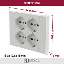 Carica l'immagine nel visualizzatore di Gallery, Electraline 22105 Multipresa da incasso Quadra 4 Posti Universali P40, compatibile con tutte le scatole da incasso 3 pos