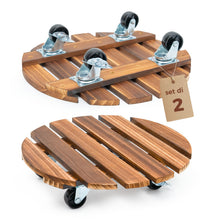 Carica l'immagine nel visualizzatore di Gallery, Bamworld Porta Piante da Interno con Ruote – Set di 2 Basi Rotonde in Legno per Vasi Grandi, Pedana Mobile per Interno e
