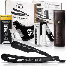 Carica l'immagine nel visualizzatore di Gallery, Kit da rasatura uomo - Rasoio per barba uomo/taglio a mano per barba - con 50 Lame Singole + Panno + Stick di allume + C